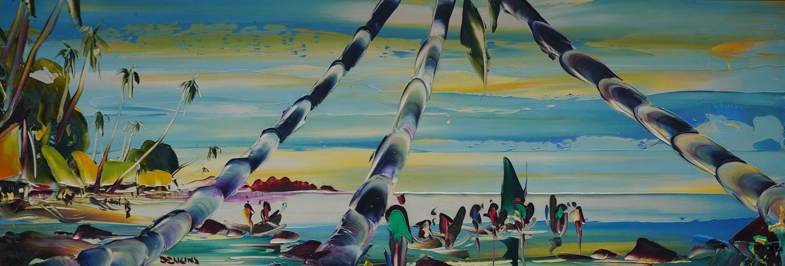 George Richard Deakins (1911-1982), impasto oil on board, Beach scene with figures, signed, 29 x 82cm